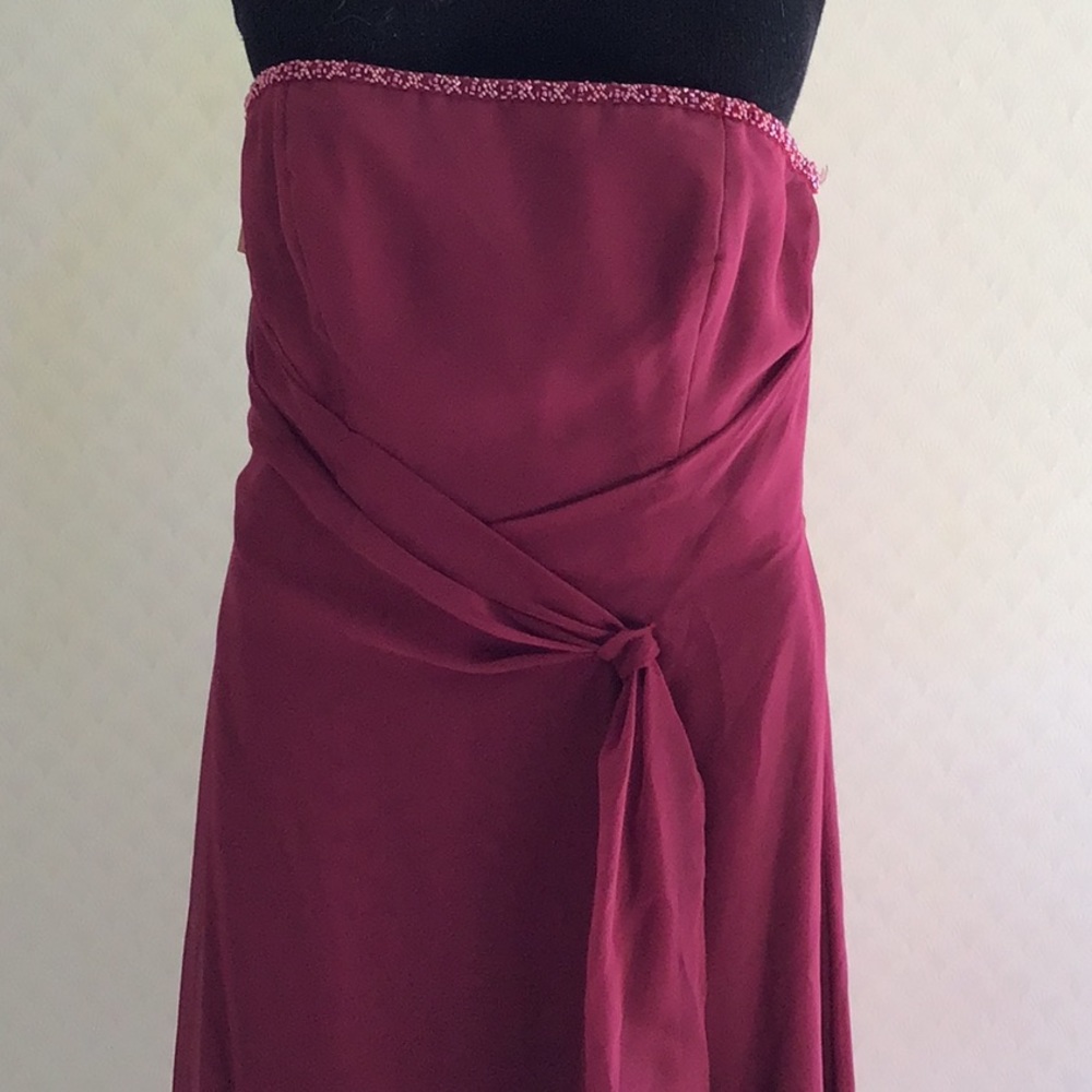 Strapless corset chiffon maroon prom gown dress beading